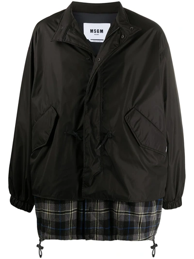 Msgm Check-panel Zip-front Jacket In Black