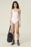 Ganni Recycled Printed One Shoulder Swimsuit In Cherry Blossom