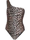 Ganni One-shoulder Leopard-print Swimsuit In Animalier