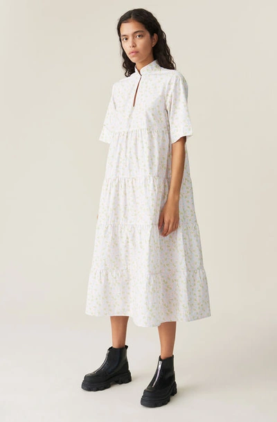 Ganni Printed Cotton Poplin Midi Dress In Cherry Blossom