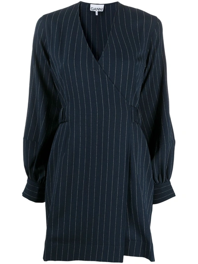 Ganni Heavy Crepe Mini Dress In Blue