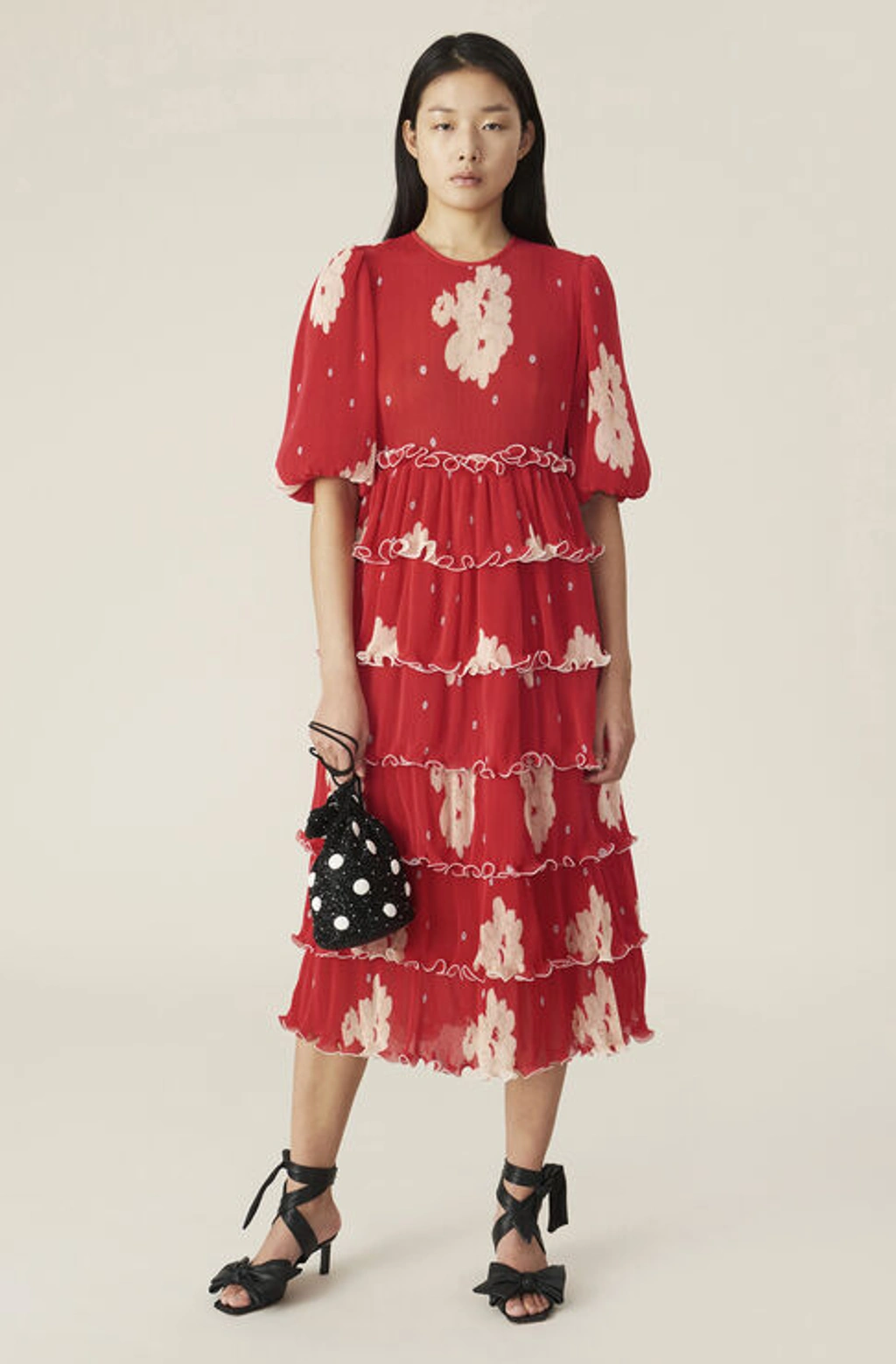 Ganni Pleated Georgette Maxi Dress In Lollipop | ModeSens