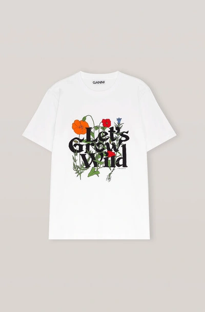 Ganni Basic Cotton Jersey T-shirt, Wild Flowers In Bright White