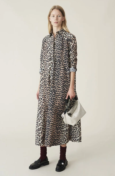 Ganni Printed Cotton Poplin Maxi Dress Leopard Size 38