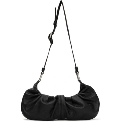 Ganni Draped Leather Baguette Bag In 099 Black