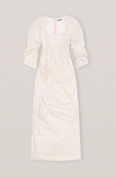 Ganni Printed Cotton Poplin Dress In Cherry Blossom
