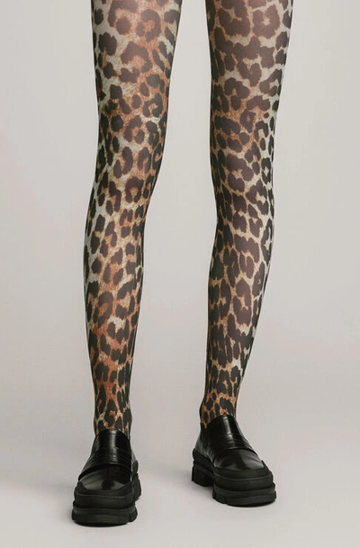 Ganni Recycled Printed Accessories Stockings In Leopard