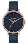 Nixon 'the Kensington' Leather Strap Watch, 37mm In Navy