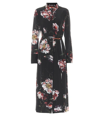 Altuzarra Floral Print Silk Long Sleeve Belted Midi Shirtdress In Black