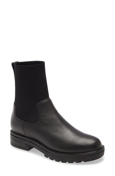 Eileen Fisher East Bootie In Black Leather/ Fabric