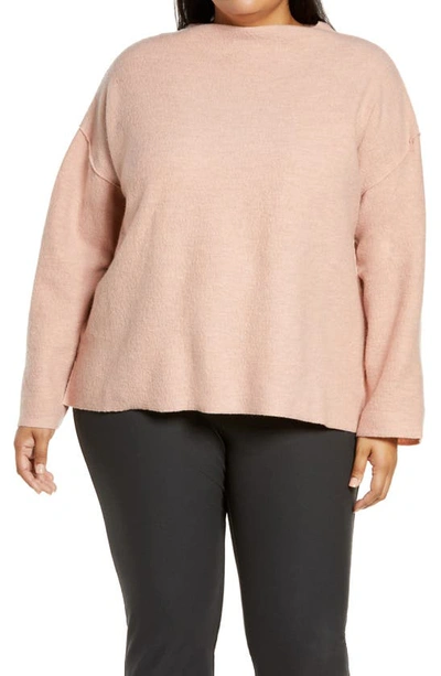 Eileen Fisher Wool Turtleneck Raglan-sleeve Top In Blush