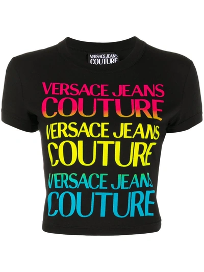 Versace Jeans Couture Printed Crop T-shirt In Black