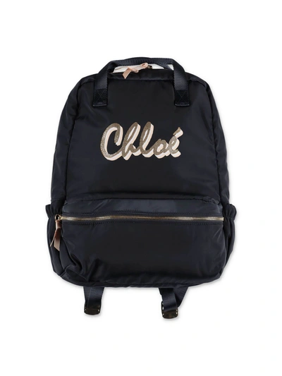 Chloé Logo Backpack In Blue