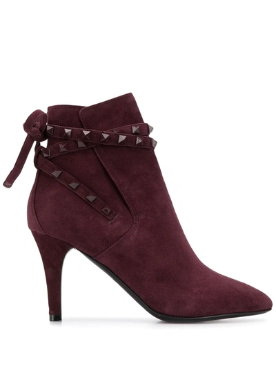 Valentino Garavani Rockstud Tie Ankle Boots In Purple