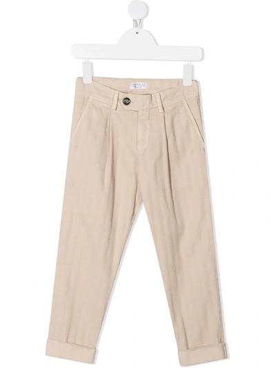 Brunello Cucinelli Kids' Straight-leg Trousers In Neutrals