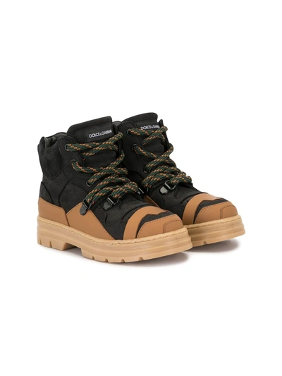 Dolce & Gabbana Kids' Suede And Calfskin Trekking Boots In Black