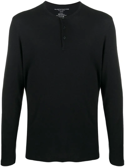 Majestic Long Sleeve Henley Shirt In Black