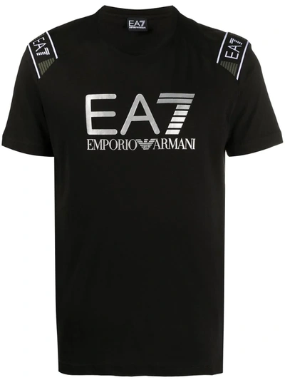 Ea7 Logo Print Crewneck T-shirt In Black