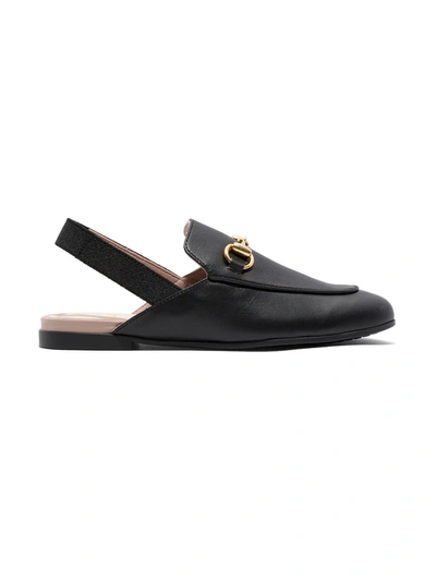 Gucci Kids' Princetown Horsebit Leather Slippers In Black