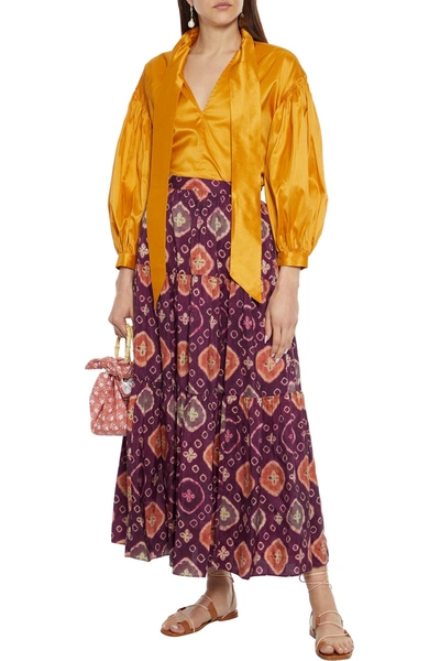Ulla Johnson Chantal Tiered Printed Silk Crepe De Chine Maxi Skirt In Grape