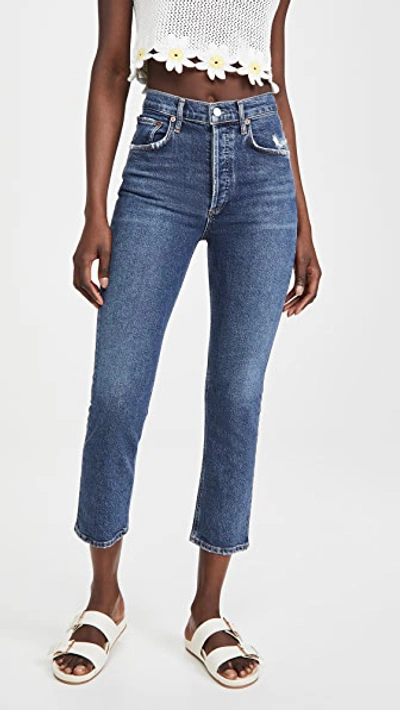 Agolde Riley High Rise Straight Crop Jeans In Frequency