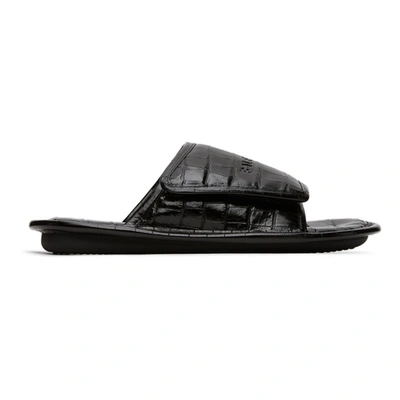 Balenciaga Home Croc-embossed Leather Sliders In Black