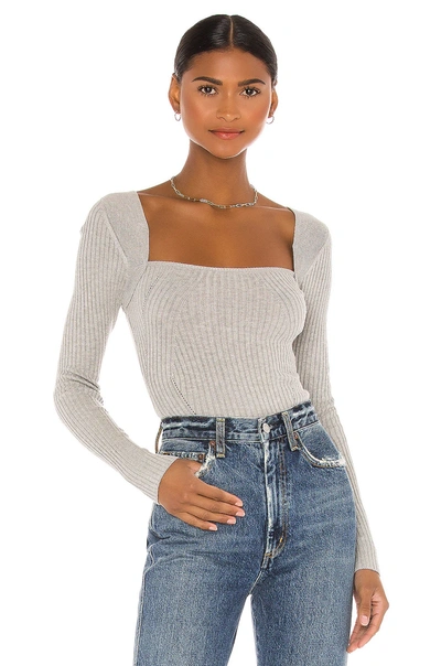 Lovers & Friends Tie Back Fitted Rib Sweater In Heather Grey