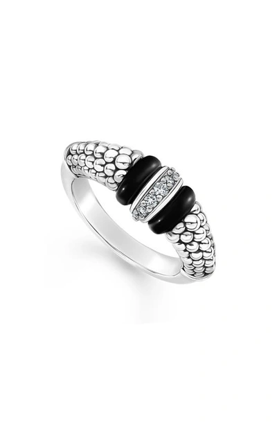 Lagos Sterling Silver Black Caviar Diamond & Black Ceramic Statement Ring