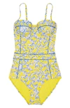 Tory Burch Floral Print Strapless Underwire One-piece Swimsuit In Yellow Swirl