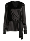 Lafayette 148 Women's Olivia Satin Side-tie Blouse In Black