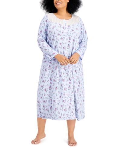Charter Club Plus Size Cotton Brushed Knit Nightgown, Created For Macy's In Fancy Floral