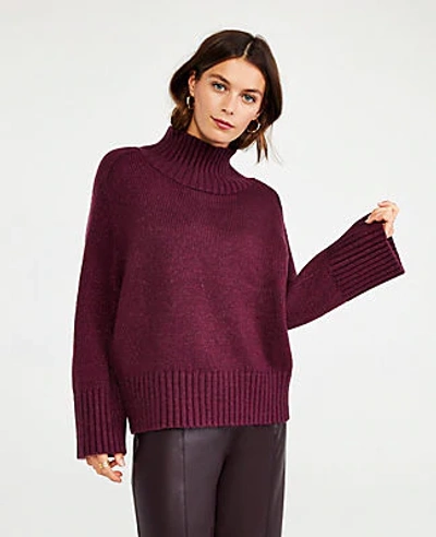 Ann Taylor Shimmer Ribbed Turtleneck Sweater In Deep Pure Plum