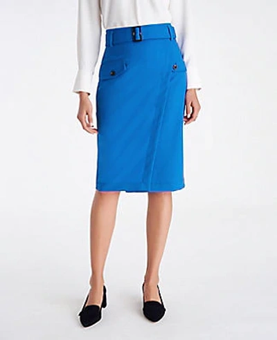 Ann Taylor Belted Wrap Pocket Pencil Skirt In Daphne Blue