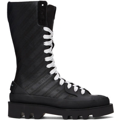 Givenchy Diagonal Chain Logo Print Combat Boots In Black