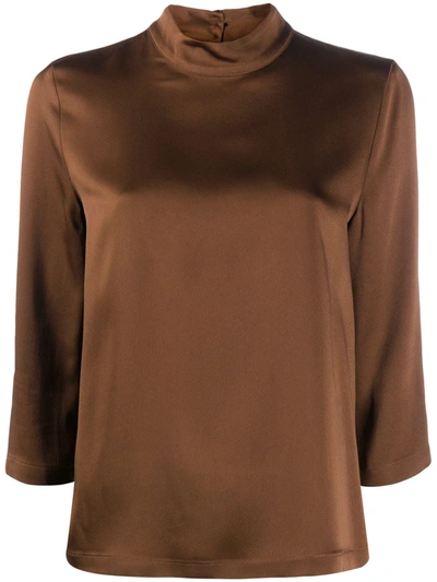 Semicouture Charline Mock Neck Blouse In Brown