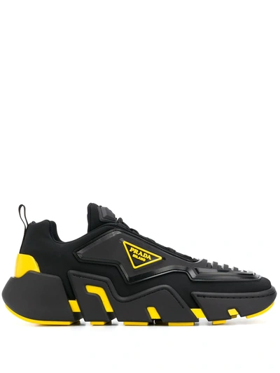 projector Thanksgiving Pull out Prada The Techno Stretch Sneaker In Black/ Gold | ModeSens