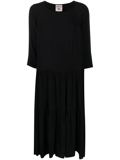 Semicouture Tiered Midi Dress In Black