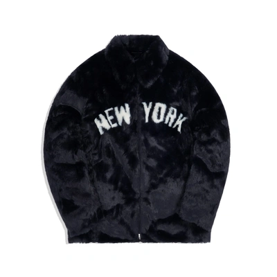 Pre-owned Kith  For Major League Baseball New York Yankees Faux Fur Coaches Jacket Navy