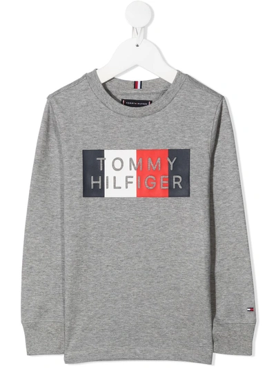 Tommy Hilfiger Junior Kids' Logo Print Cotton Sweatshirt In Grey