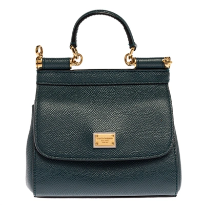 Pre-owned Dolce & Gabbana Dolce And Gabbana Dark Teal Leather Mini Miss Sicily Bag In Blue