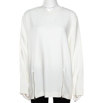 Pre-owned Stella Mccartney White Crepe Zip Detail Long Sleeve Blouse L