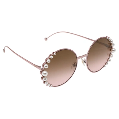 Pre-owned Fendi Pink & Pearl Embellished/ Bicolor Gradient Ff0295s Round Sunglasses