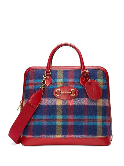 Pre-owned Gucci Check Print Holdall In Blue