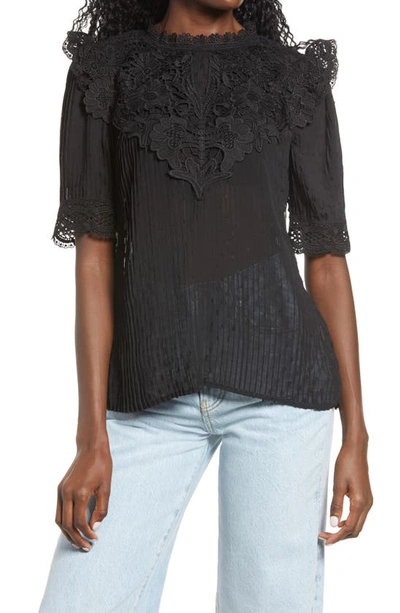 Endless Rose Lace Detail Dotted Top In Black