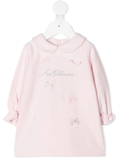 Miss Blumarine Babies' Rhinestone-embellished Logo Dress In Pink