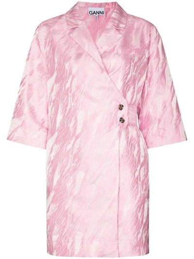 Ganni Jacquard Wrap Front Mini Dress In Pink