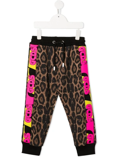 Gcds Kids' Leopard-print Logo Track Trousers In Animal Print