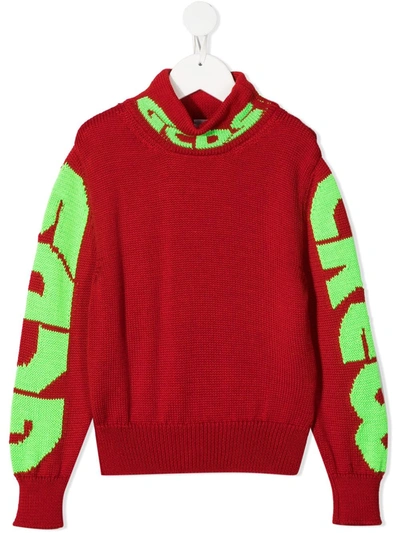 Gcds Kids' Intarsia Logo Jumper In Red