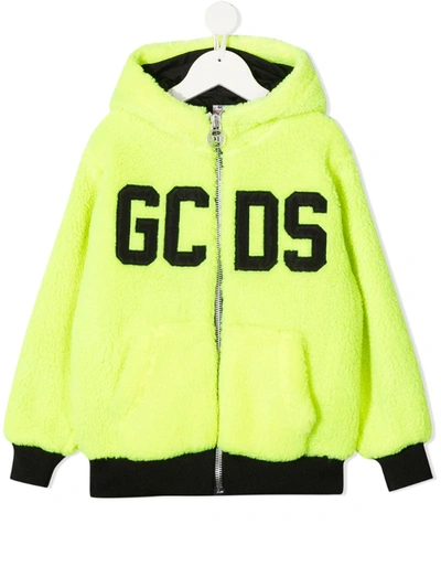 Gcds Kids' Faux-shearling Logo Jacket In Green