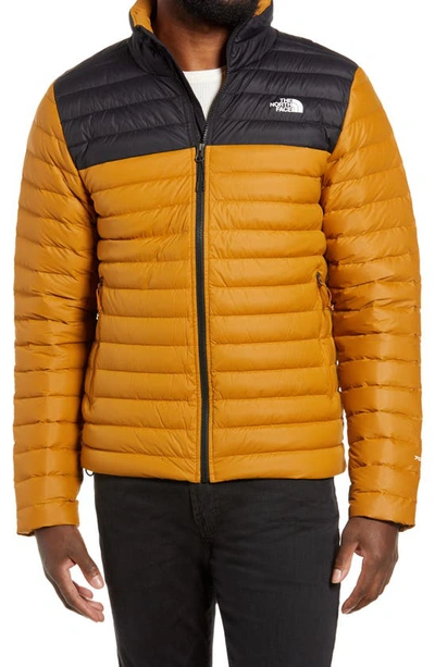 The North Face Stretch Down Hooded Jacket In Brown/black
